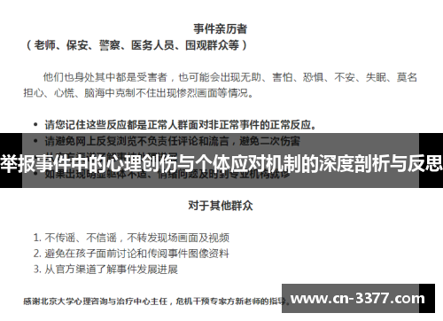 举报事件中的心理创伤与个体应对机制的深度剖析与反思