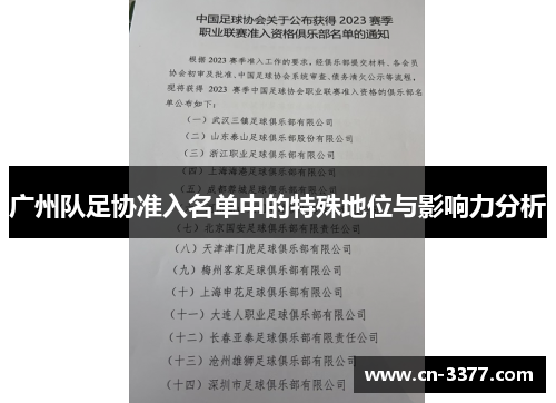 广州队足协准入名单中的特殊地位与影响力分析